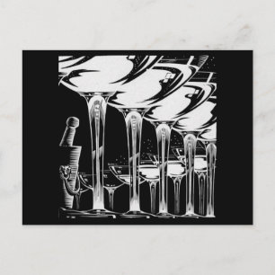 Cartão Postal Taças de Champanhe Art Deco Preto e Branco