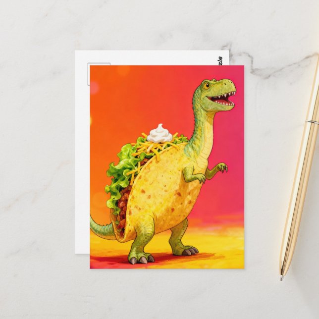 Cartão Postal Taco Dino Adorável (Frente/Verso In Situ)
