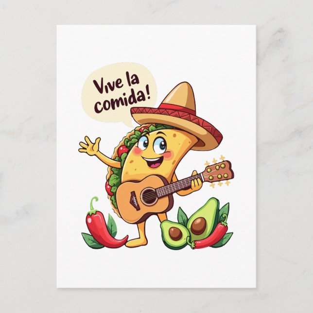 Cartão Postal Taco Fiesta mit Gitarre und hispanischem Flair (Frente)