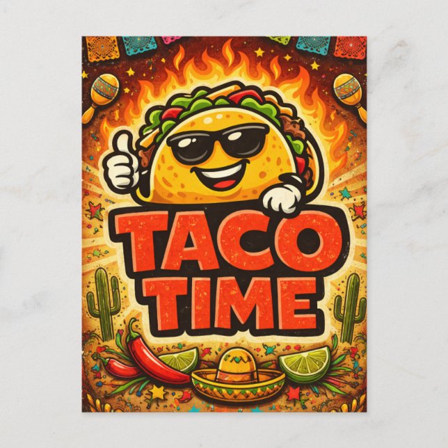 Cartão Postal Taco Time - Fiasco da Festa - Fãs da Comida (Frente)