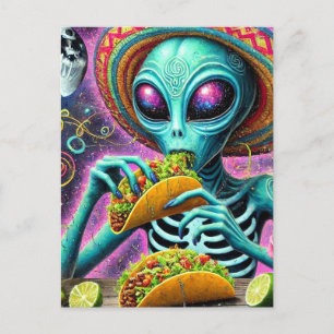 Cartão Postal Tacos de comida de Alienígena divertida
