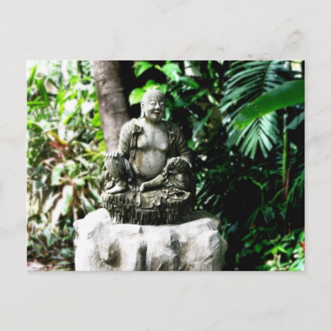 Cartão Postal Tailandês Rindo Buda em Jardim (Frente)