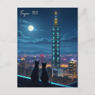 Cartão Postal Taipei 101 Gatos à Noite