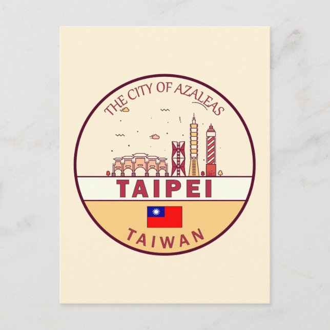 Cartão Postal Taipei Taiwan City Skyline Emblem (Frente)