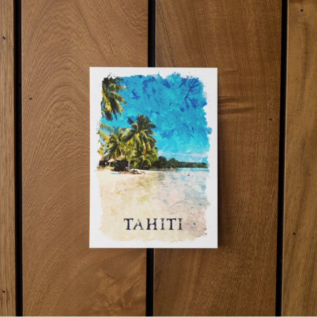 Cartão Postal Taiti Polinésia Francesa Praia Aquarela (tropical tahiti france postcard)