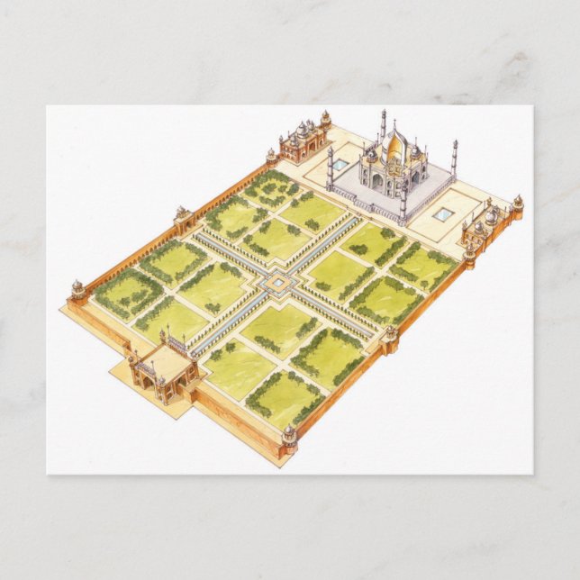 Cartão Postal Taj Mahal. Adra Índia. Túmulo e jardins (Frente)