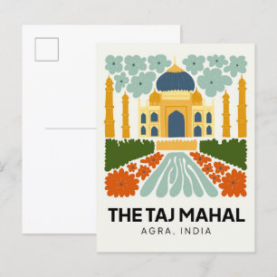Cartão Postal Taj Mahal Agra Índia arte floral abstrata de viage