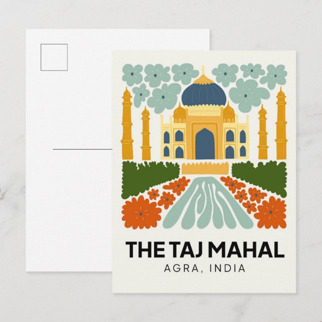 Cartão Postal Taj Mahal Agra Índia arte floral abstrata de viage (Frente/Verso)