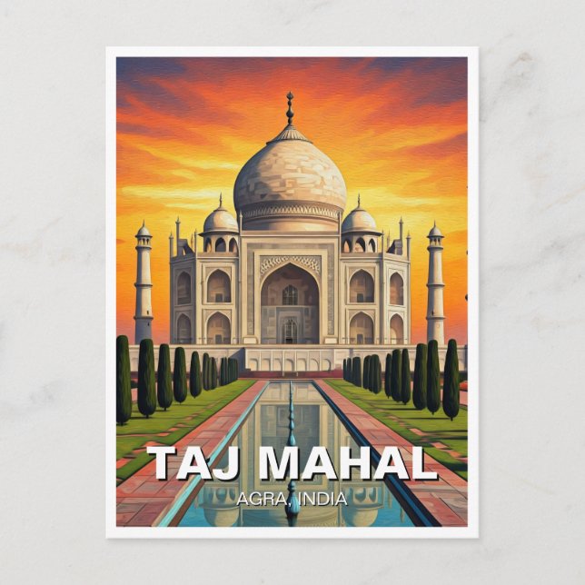 Cartão Postal Taj Mahal Ágra Índia Viagem Pôr do Sol (Frente)