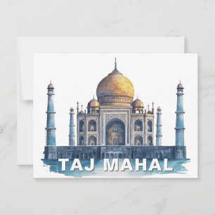 Cartão Postal Taj Mahal Índia Aquarela Monumento Icônico