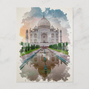Cartão Postal Taj Mahal India Watercolor Art