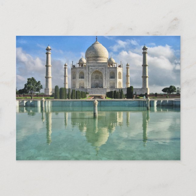 Cartão Postal Taj Mahal reflete sobre a água (Frente)