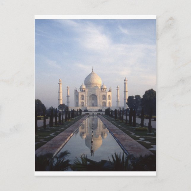 Cartão Postal Taj Mahal refletido em Agra, Uttar Pradesh, Índia (Frente)