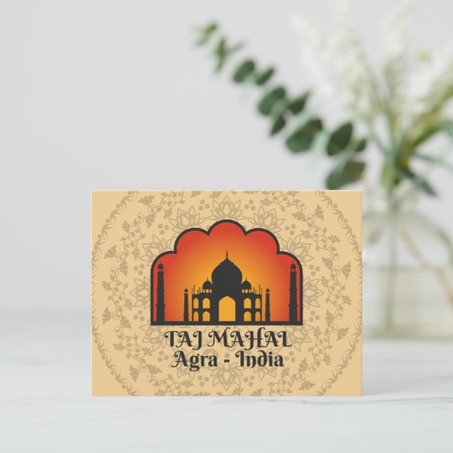Cartão Postal Taj Mahal Silhouette Floral Mandala (Em pé/Frente)