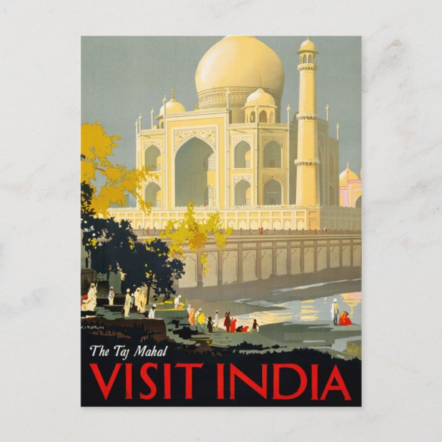 Cartão Postal Taj Mahal Visita o Restor do Poster da Viagens vin (Frente)