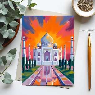 Cartão Postal Taj Mahal Watercolor Sunset India Viagem