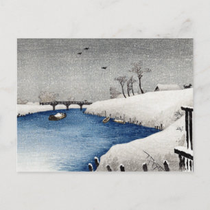 Cartão Postal Takahashi Shōtei Snow no rio Ayase