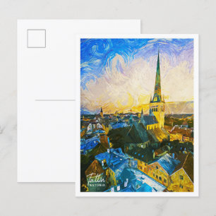Cartão Postal Tallin Estônia Belo Quadro de Paisagem a óleo