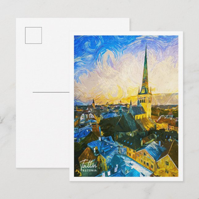 Cartão Postal Tallin Estônia Belo Quadro de Paisagem a óleo (Frente/Verso)