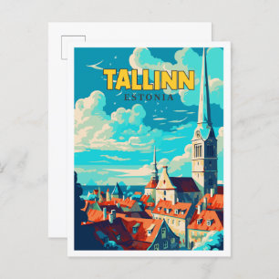 Cartão Postal Tallin Estônia - ilustração da viagens vintage