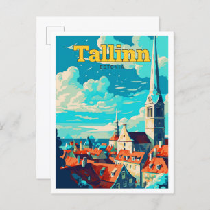 Cartão Postal Tallin Estônia - Ilustração de arte Viagem