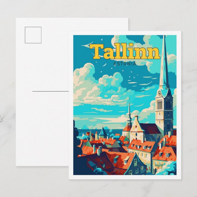 Cartão Postal Tallin Estônia - Ilustração de arte Viagem (Frente/Verso)