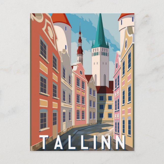 Cartão Postal Tallinn Estônia Retro Viagem Art Vintage (Frente)