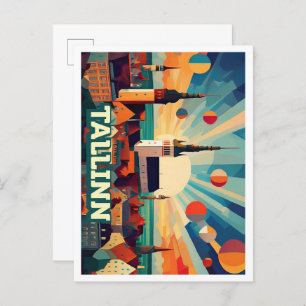 Cartão Postal Tallinn Estônia Viagem artística colorido