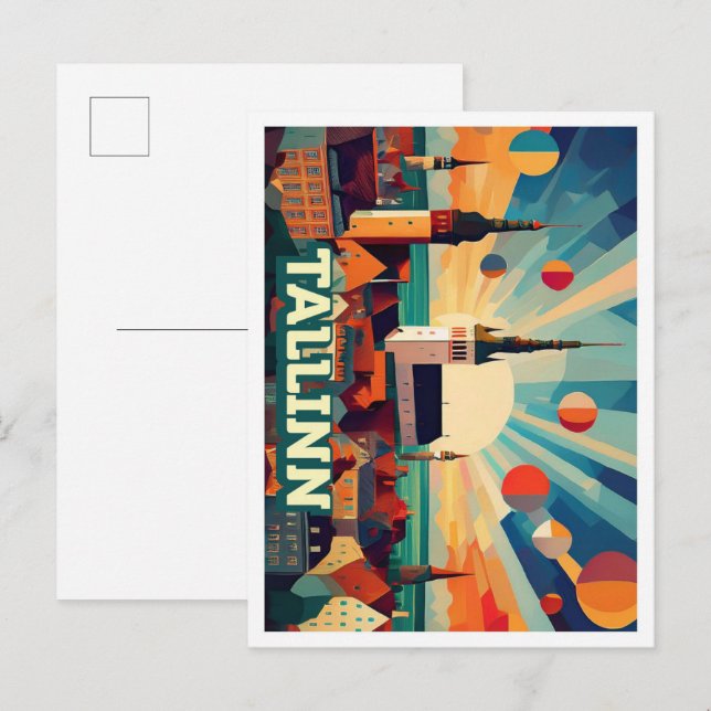 Cartão Postal Tallinn Estônia Viagem artística colorido (Frente/Verso)