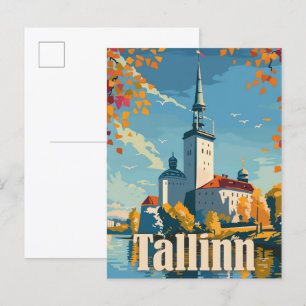 Cartão Postal Tallinn Estônia Vintage - Ilustração de Viagem
