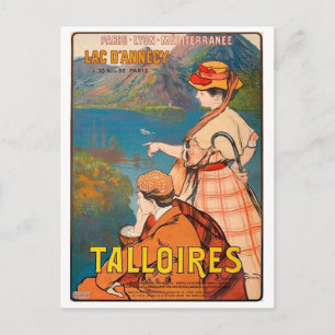 Cartão Postal Talões, lago de Annecy, casal em piquenique, colhe