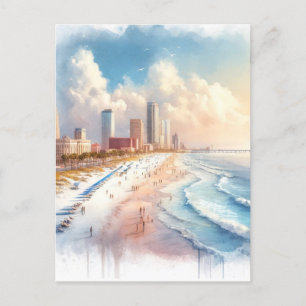 Cartão Postal Tampa Beach, Florida Watercolor Painting Viagem