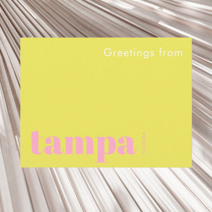Cartão Postal Tampa Flórida tipográfico amarelo rosa