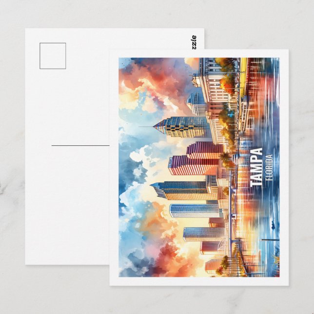 Cartão Postal Tampa Flórida USA Famous Place watercolor (Frente/Verso)