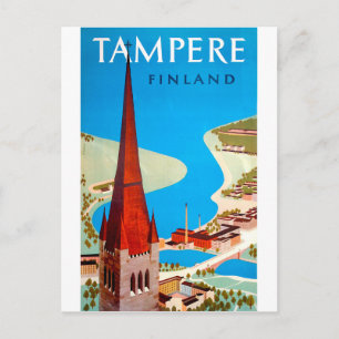 Cartão Postal Tampere, cidade e baía, Finlândia, viagens vintage
