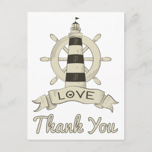 Cartão Postal Tan Náutico Obrigado Farol & Âncora de Navio