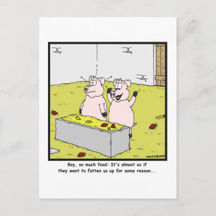 Cartão Postal Tanta comida: Cartoon de porco