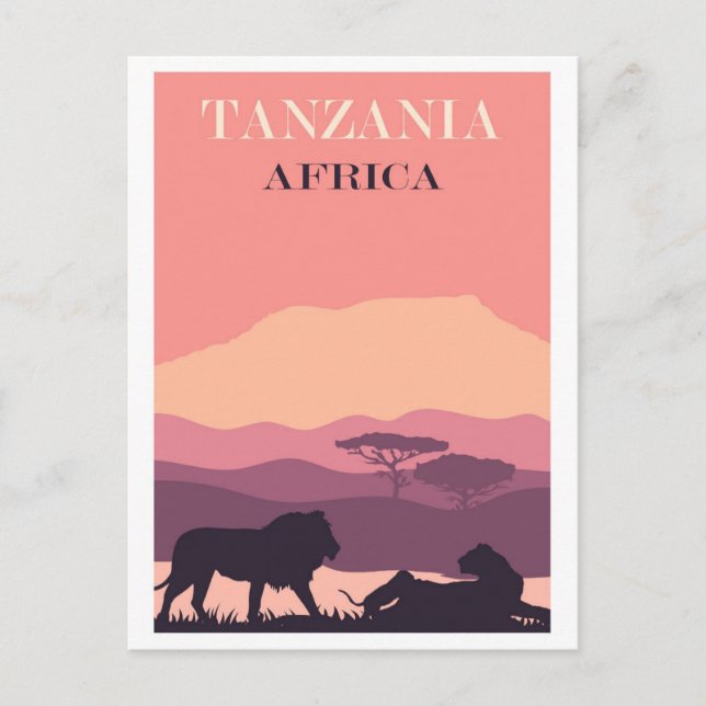 Cartão Postal Tanzânia Africa Pink Vintage Lion Viagem (Frente)