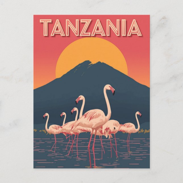 Cartão Postal Tanzania Flamingo Sunset (Frente)