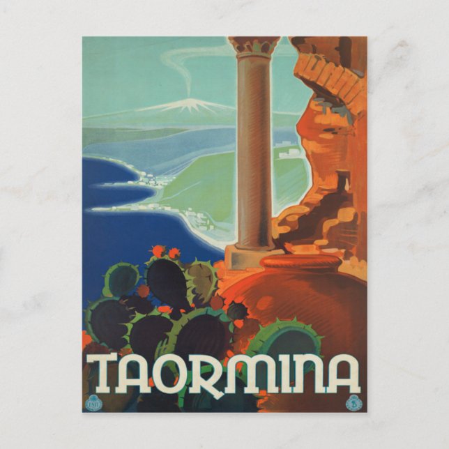 Cartão Postal Taormina Sicily Itália VintageTravel Poster (Frente)