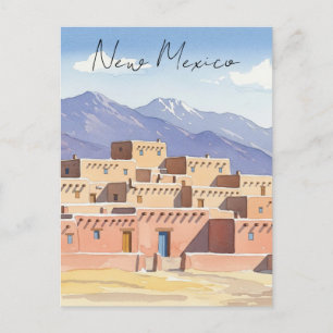 Cartão Postal Taos Pueblo New Mexico Watercolor