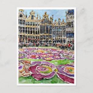 Cartão Postal Tapeçaria Floral de Bruxelas Bélgica Pintura em Aq