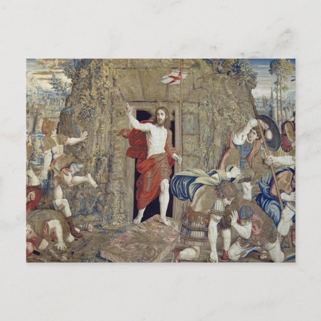 Cartão Postal Tapeçaria mostrando a ressurreição do Cristo em (Frente)