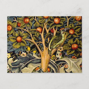 Cartão Postal Tapeçaria Pica-Pau de William Morris Design Azul