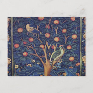 Cartão Postal Tapeçaria Pica-Pau de William Morris Design Azul