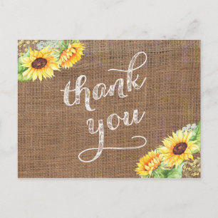 Cartão Postal Tarde de Verão Girassóis Obrigado Burlap Postcard