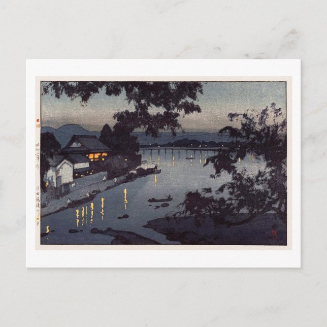 Cartão Postal Tarde no Chikugo-gawa, Hiroshi Yoshida (Frente)