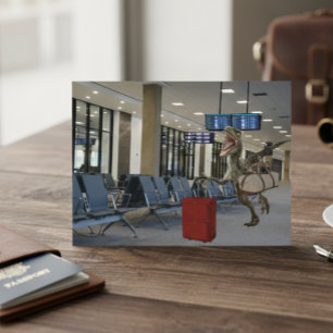 Cartão Postal Tarde para o Plane Dinossauro Raptor Engraçado