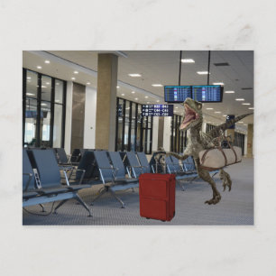 Cartão Postal Tarde para o Plane Dinossauro Raptor Engraçado