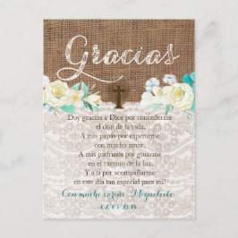Cartão Postal Tarjeta de gracias con oración para Bautismo